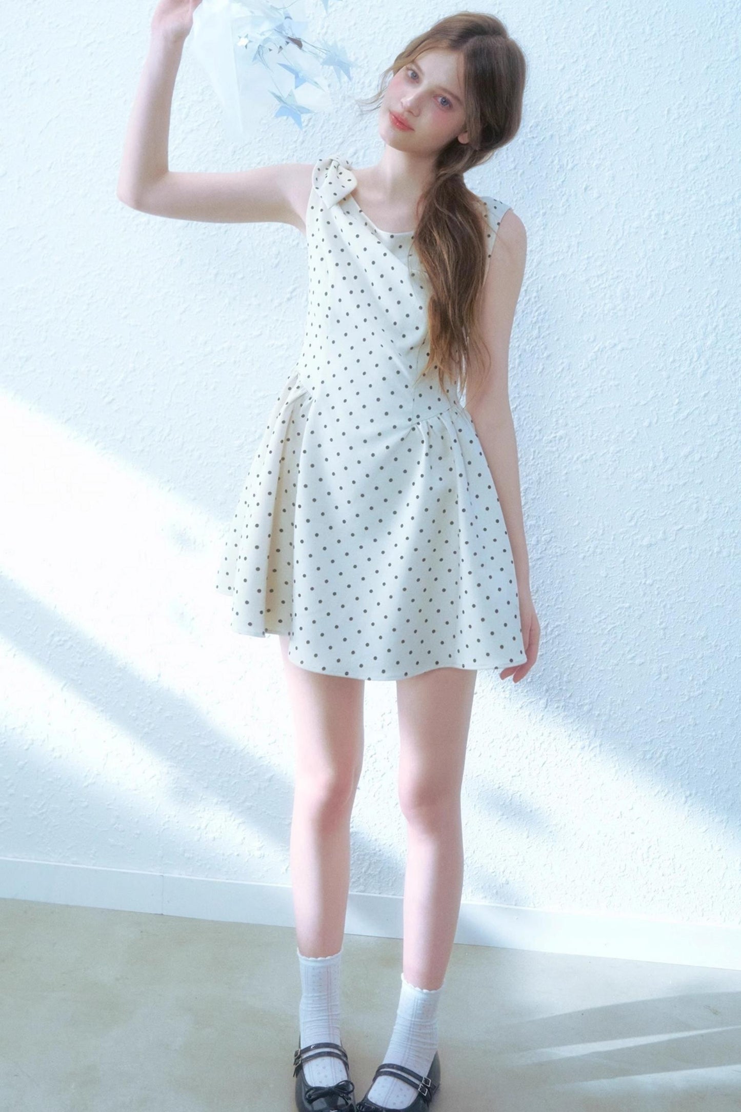Beige Polka Dot Swing Dress