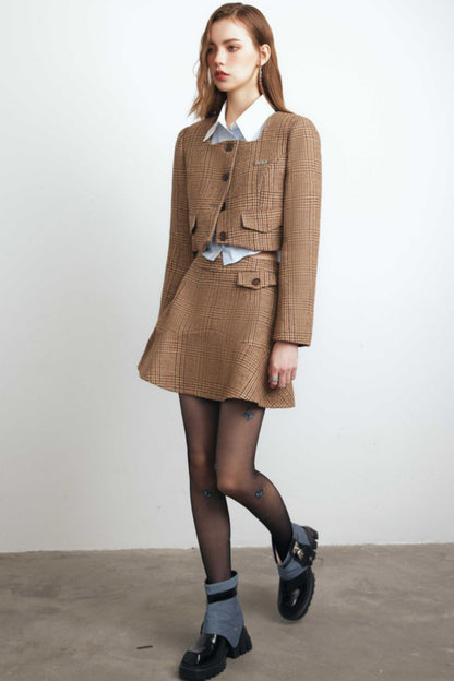 Brown Checked Tweed Jacket