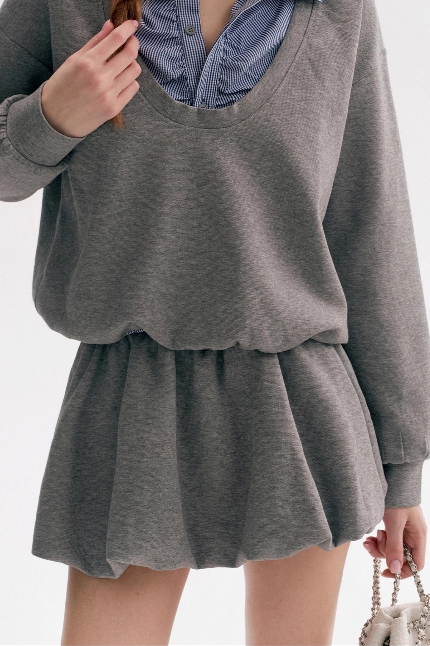 Lazy Casual Check Puffy Skirt Set-Up