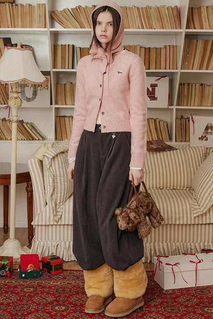 Pink Wool Hooded Cardigan