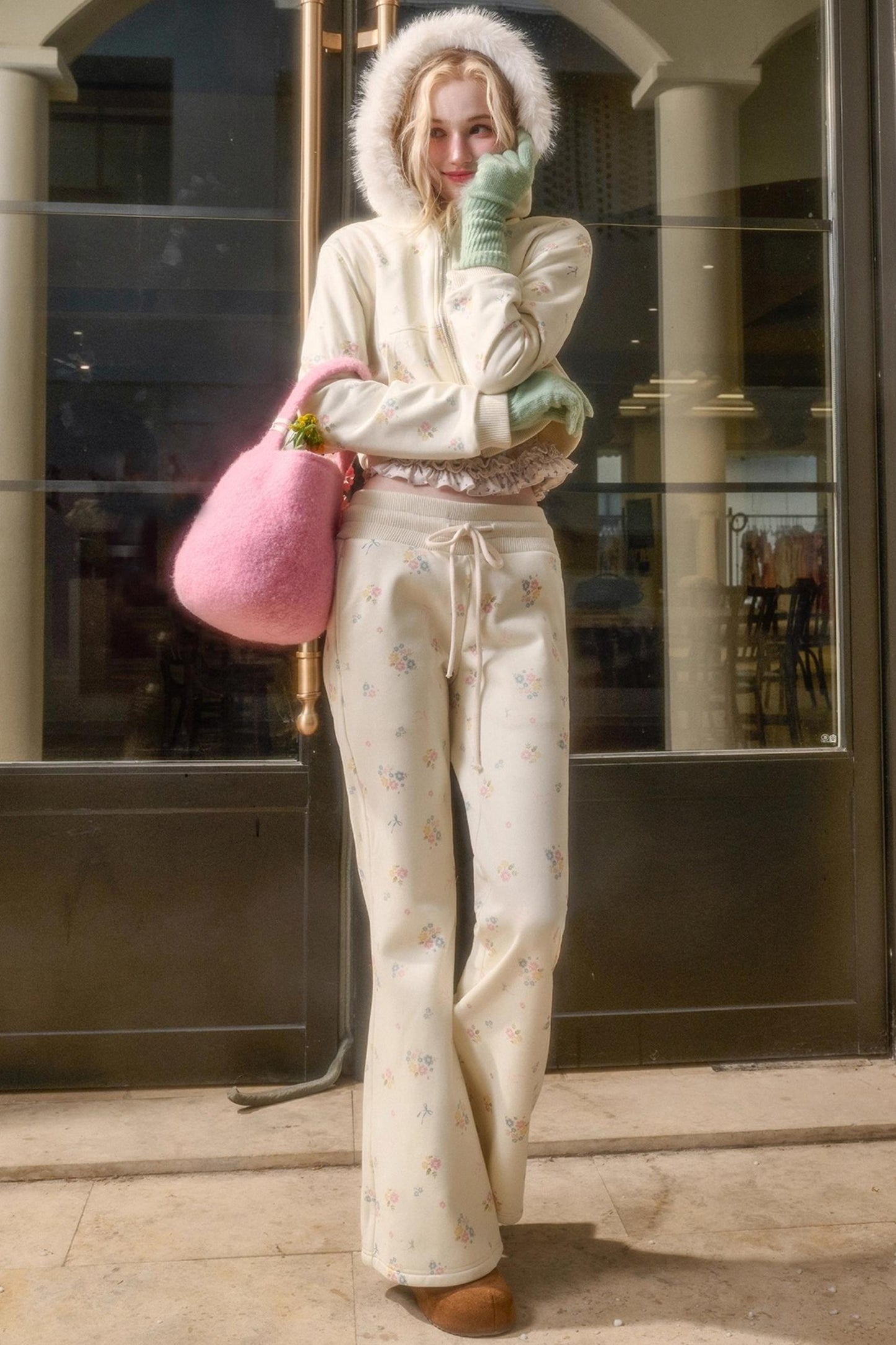 Floral Milky Way Fur Collar Jacket Set-Up