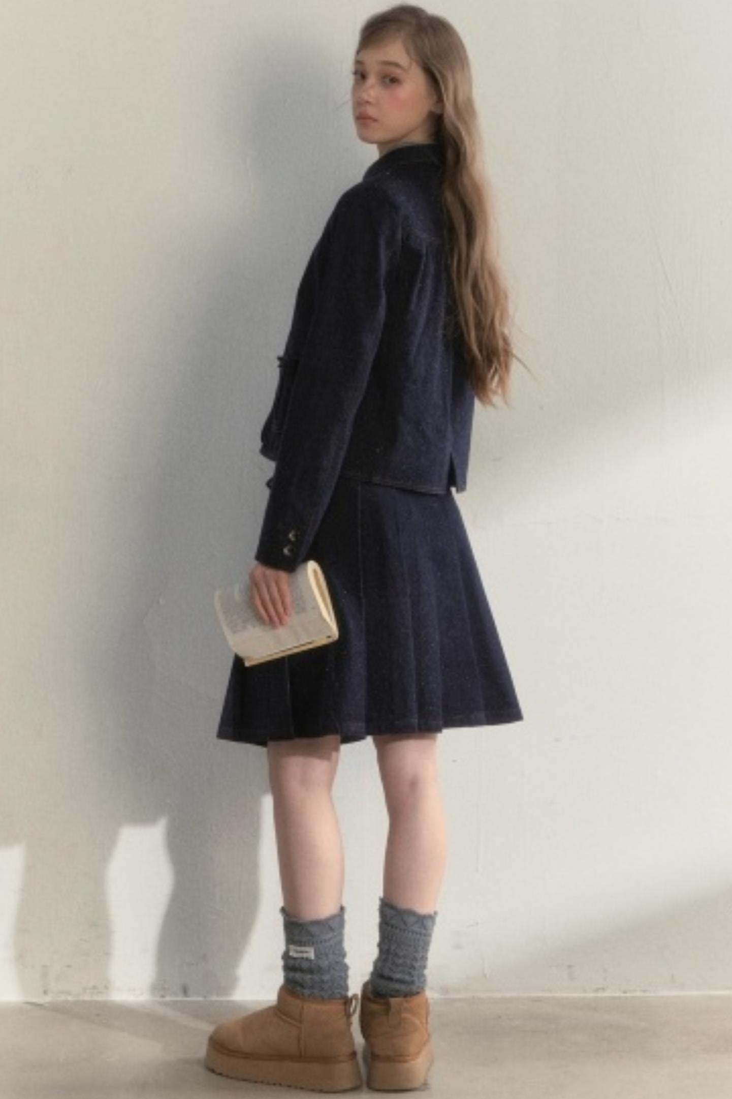 Vintage Denim Pleated Jacket Set-Up