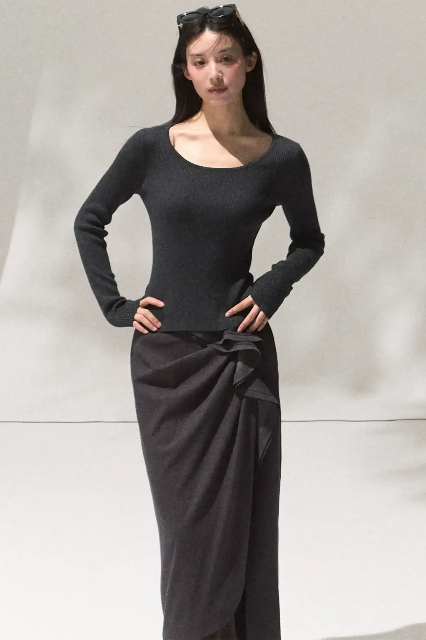 Oak Sculptural Pleated Midi Skirt