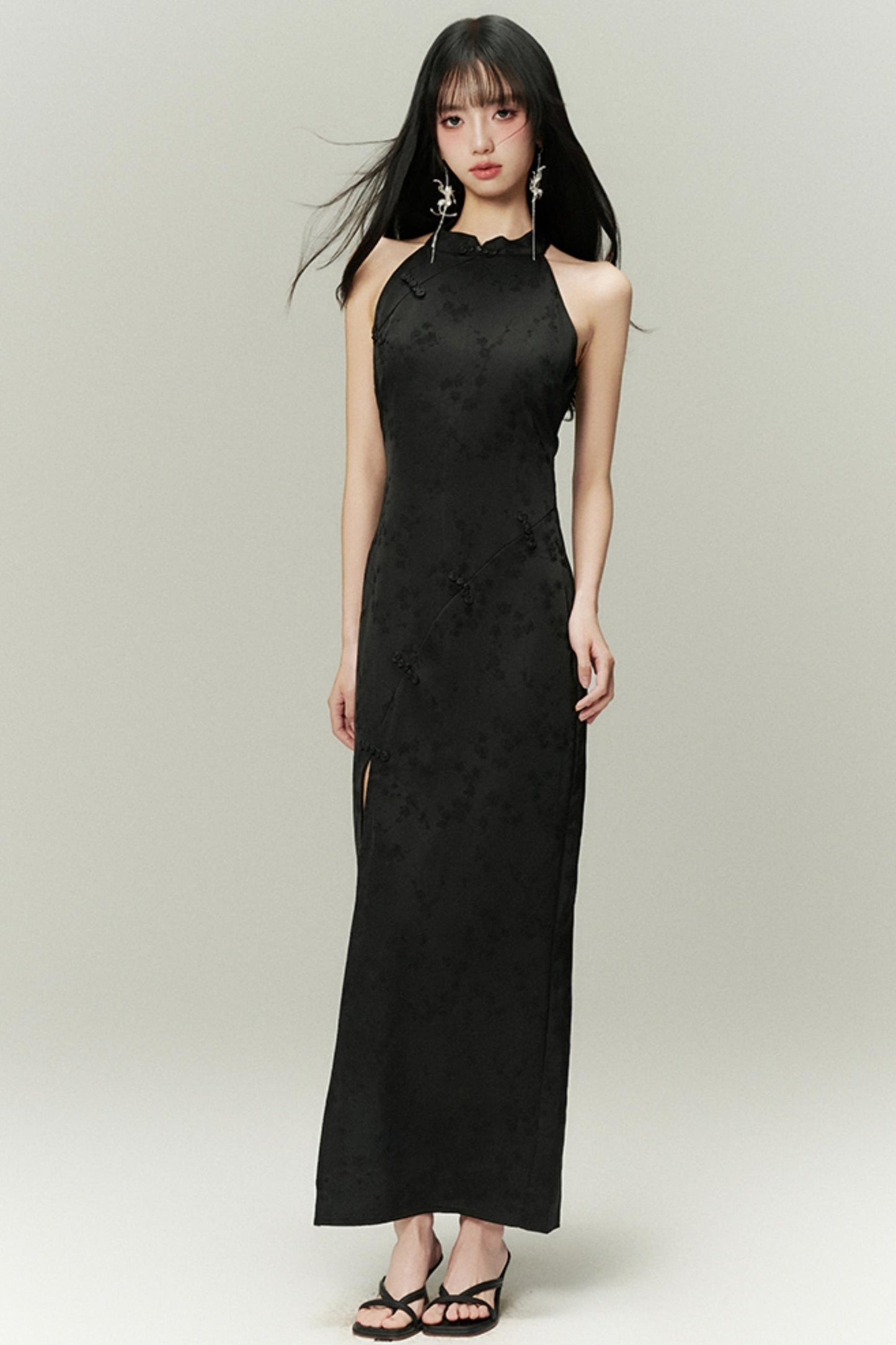 High-Slit Vintage Chinese Dress