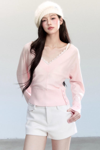 Lazy V-Neck Knit Top Set-Up