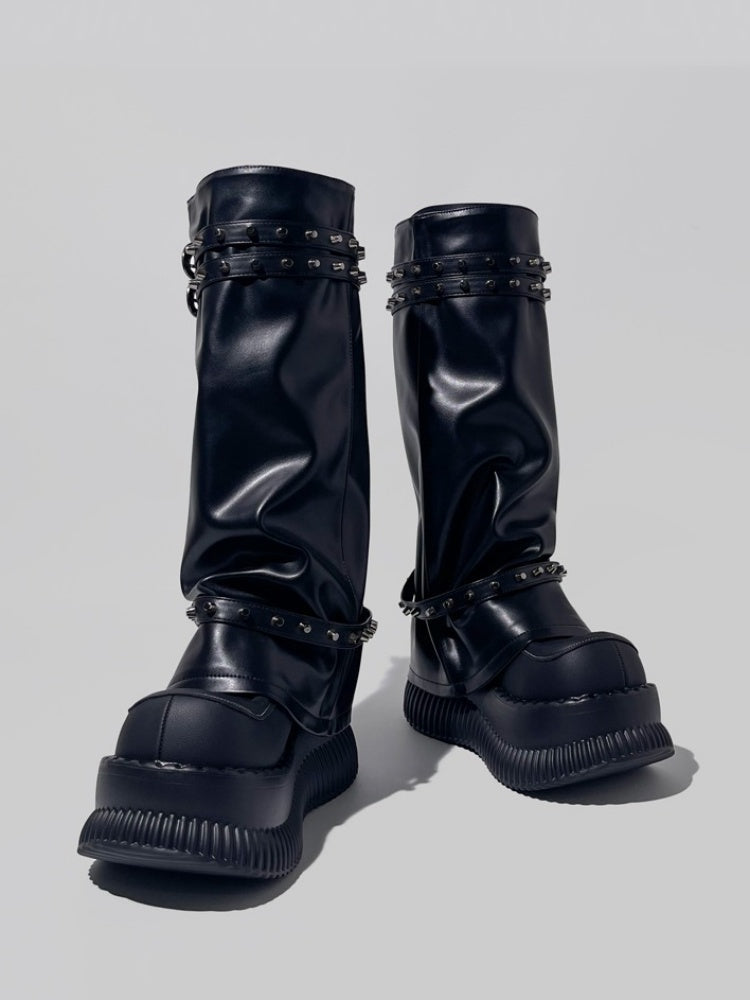 Punk Style High Tube Eyelet Volume Platform Boots