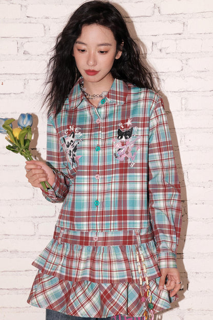 New Band Collar Plaid Dress