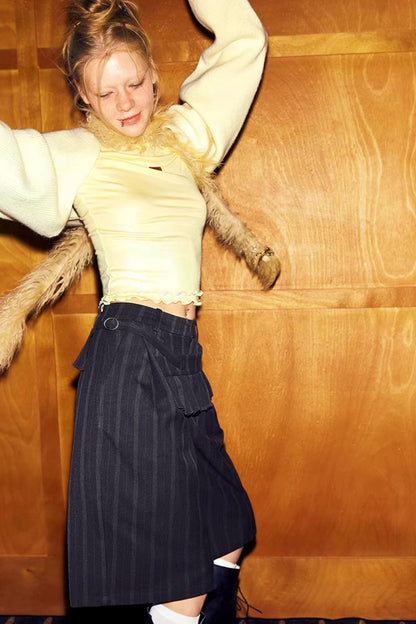 Gray Striped Six-Point Pants