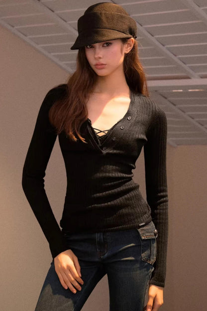 V-Ausschnitt Strickpullover
