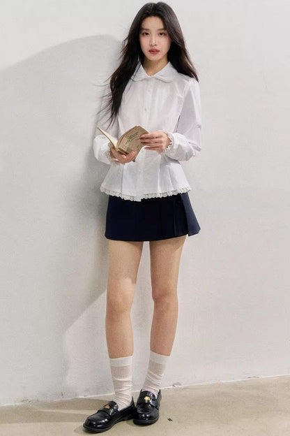 레이어링 아트 화이트 긴팔 셔츠