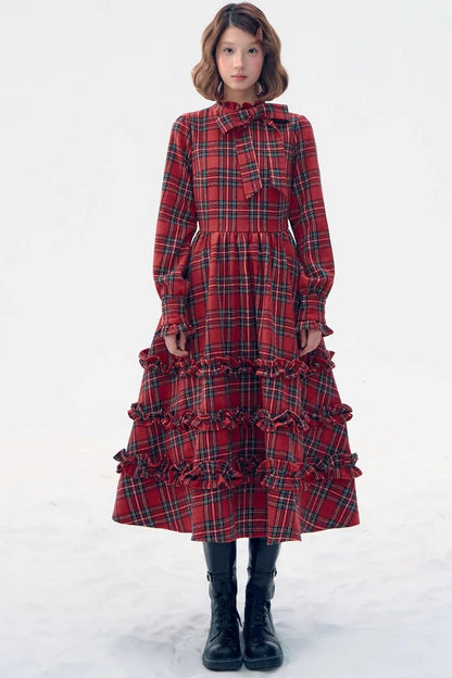 Retro Plaid Ruffle Dress