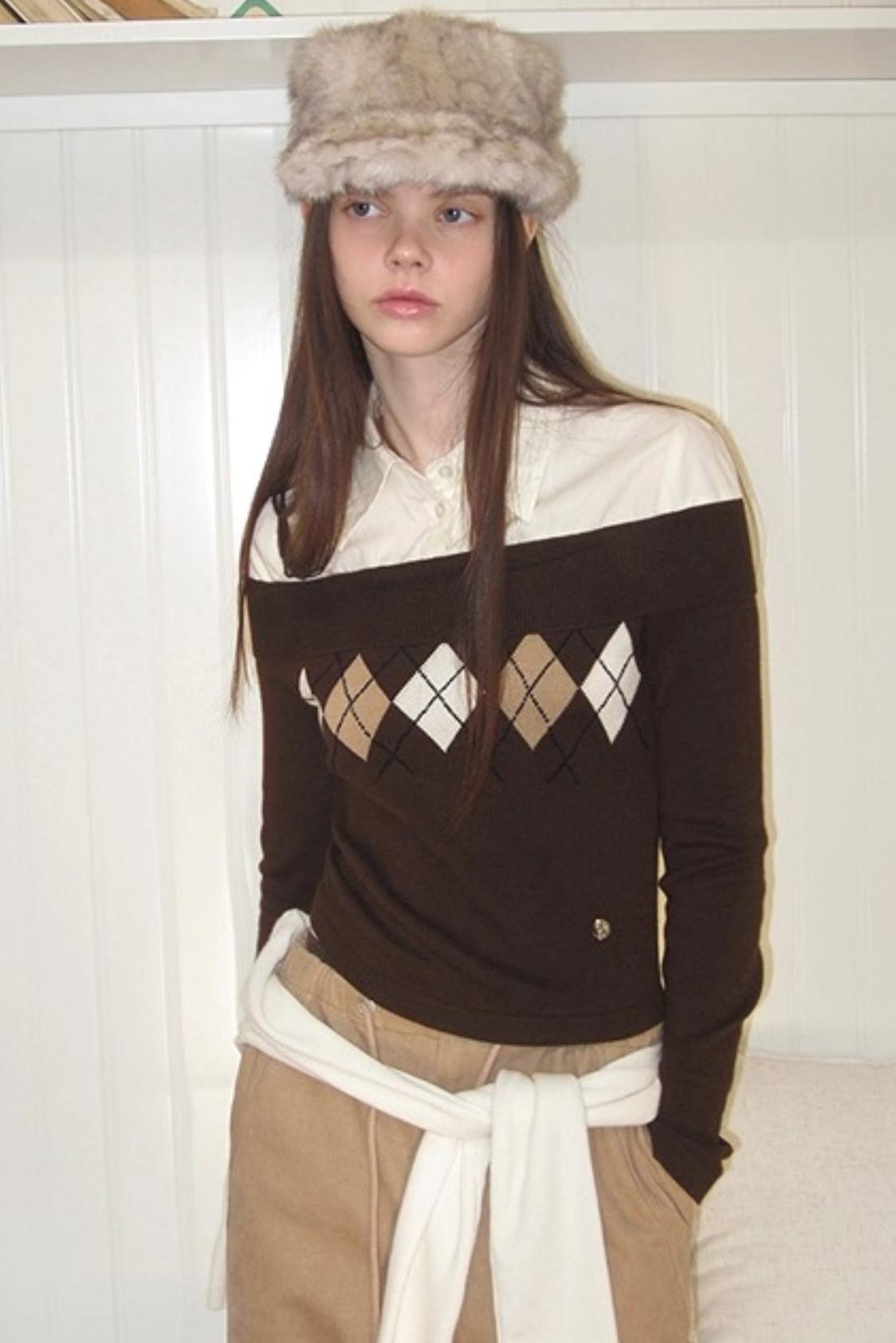 Diamond Pattern Merino Wool Sweater