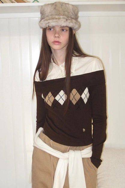 Diamond Pattern Merino Wool Sweater
