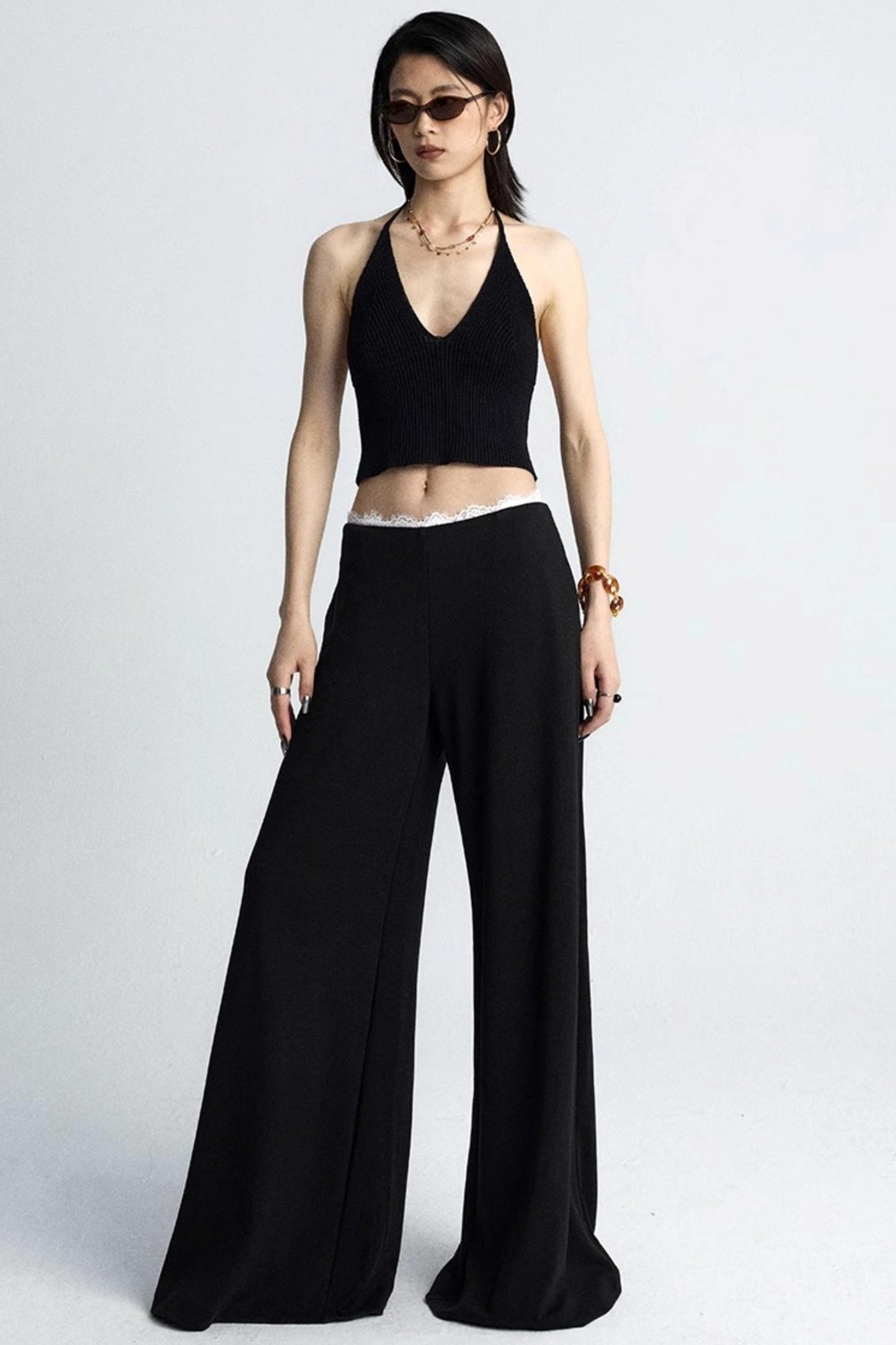 Summer Lace Draped Wide-Leg Pants