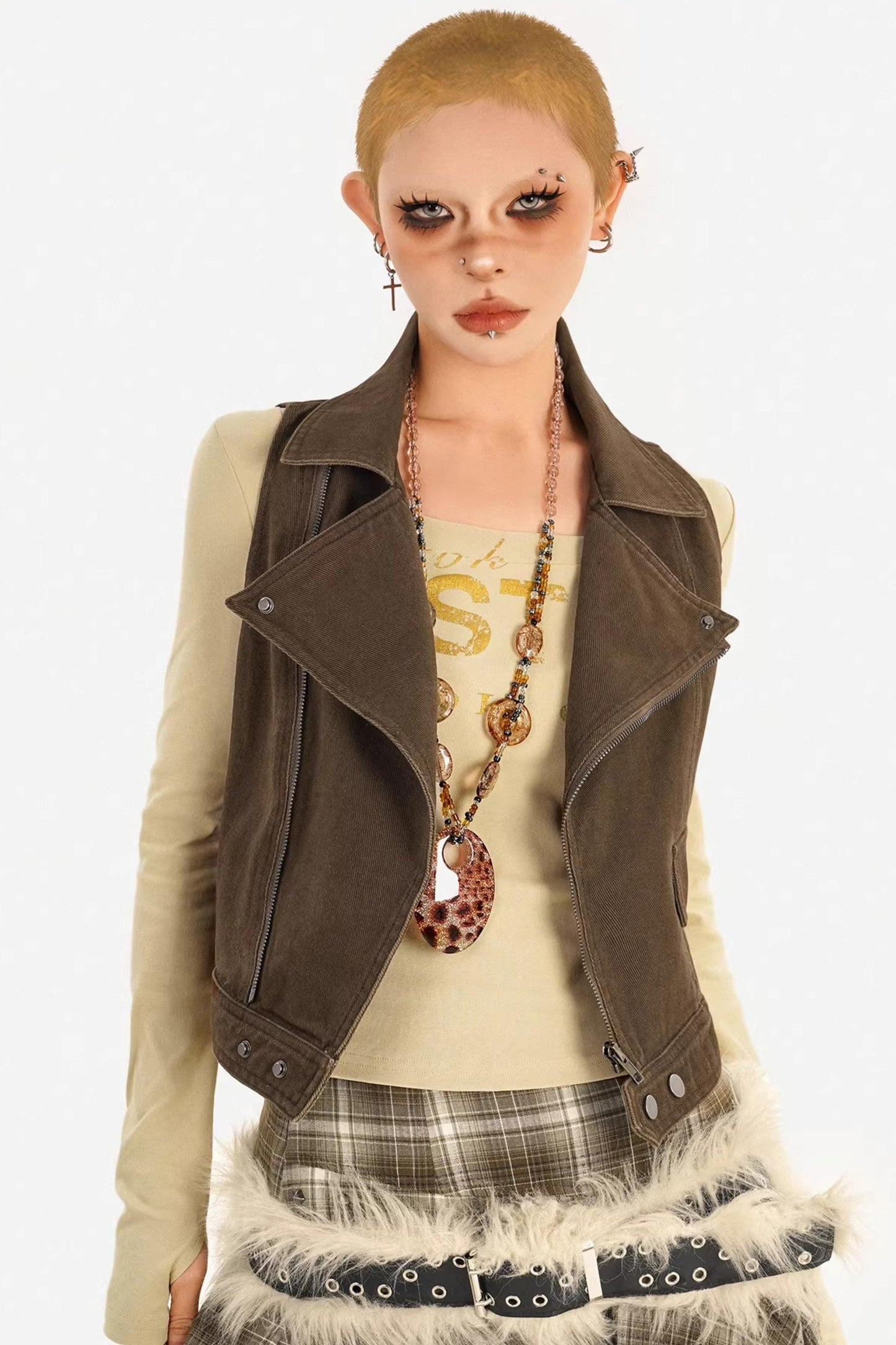 Retro Coffee Denim Vest Jacket