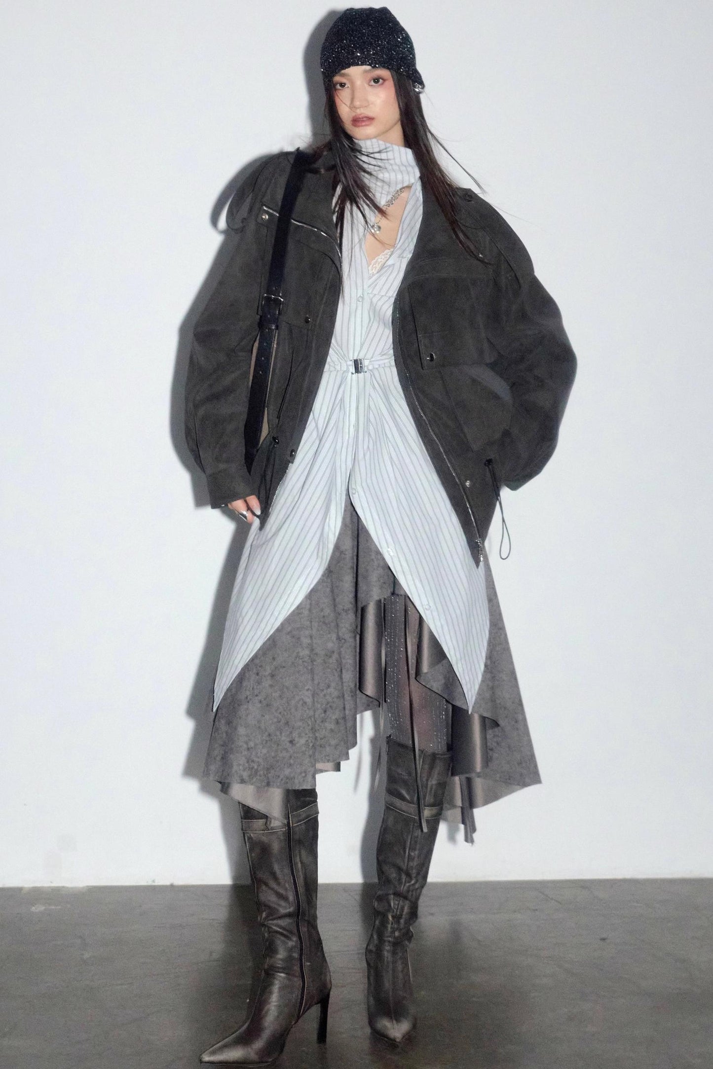 Lace-up Striped Cotton Shirt