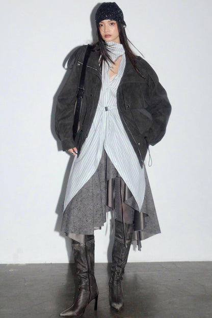 Lace-up Striped Cotton Shirt