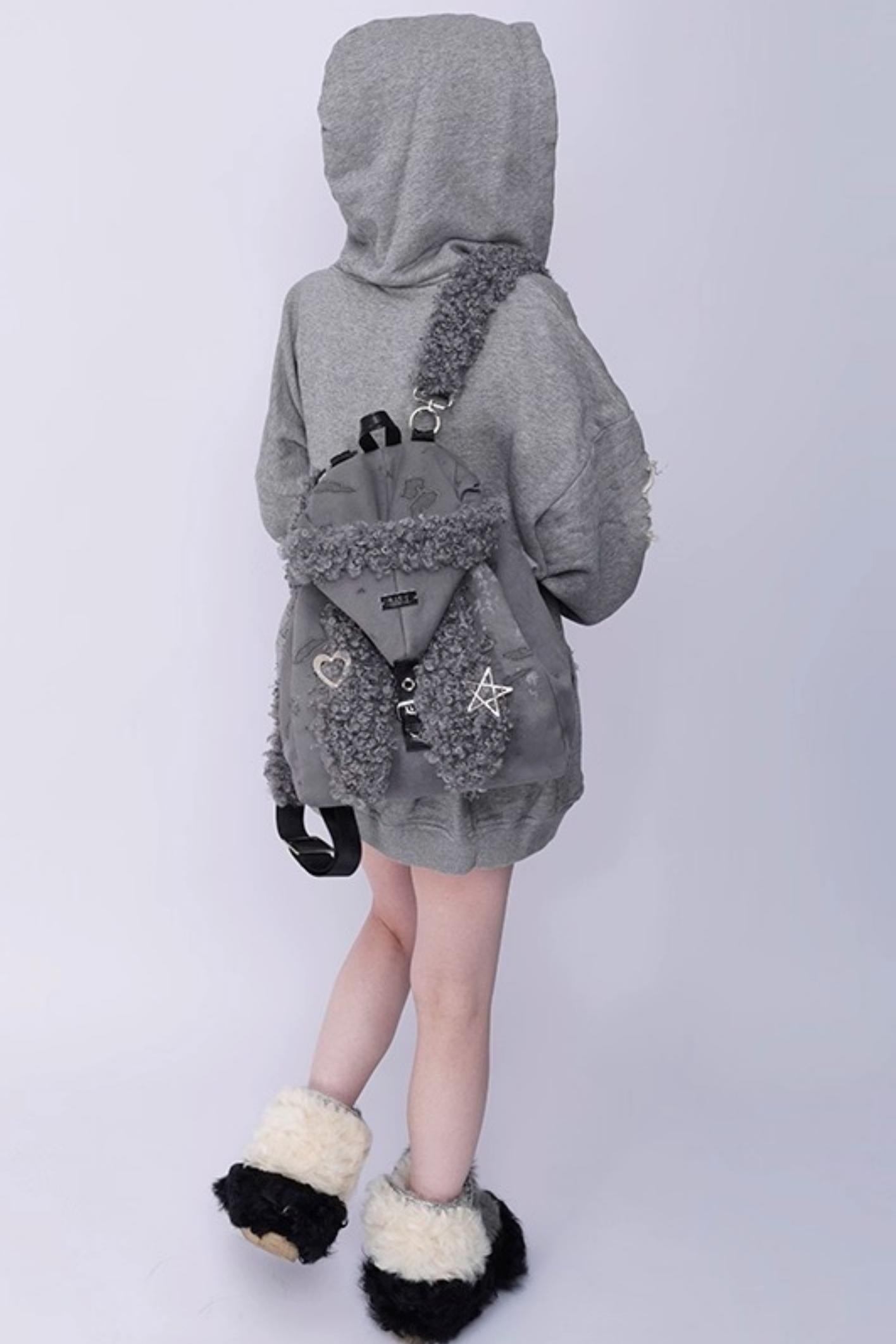 Cute Furry Rabbit Ears Backpack