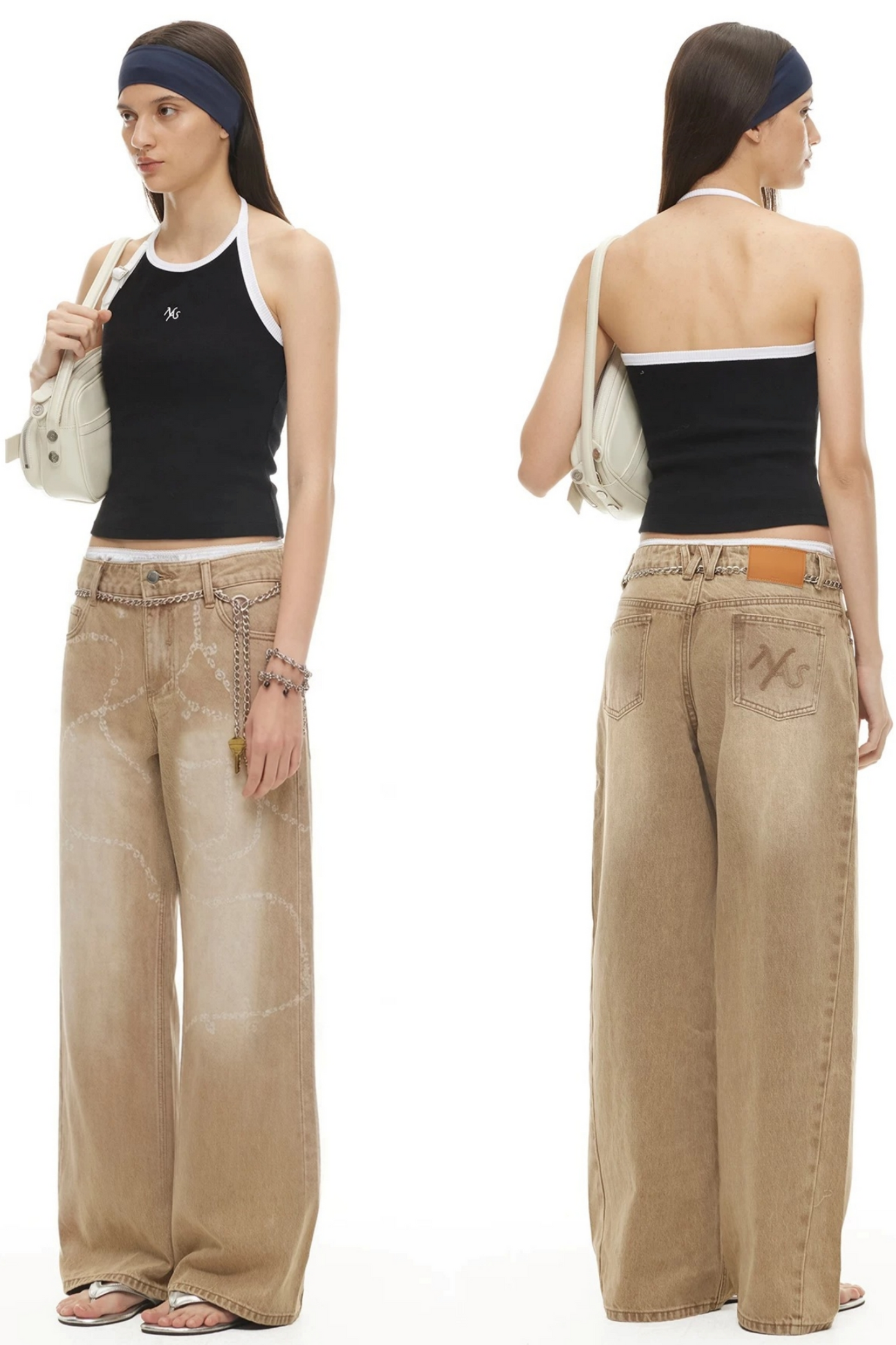 Sand-Washed Color-Blocked Halter Top