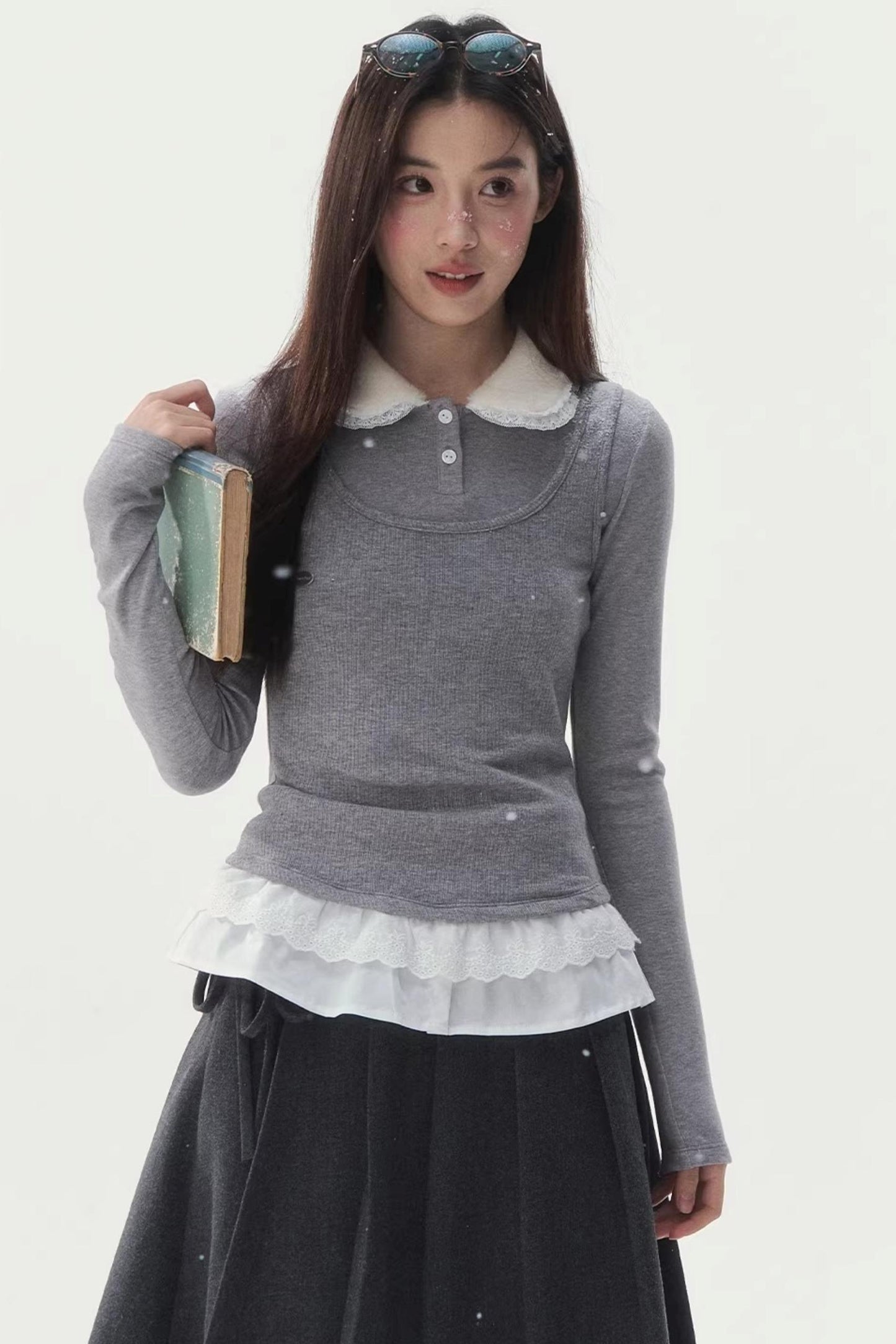 Faux Two-Piece Knitted T-Shirt