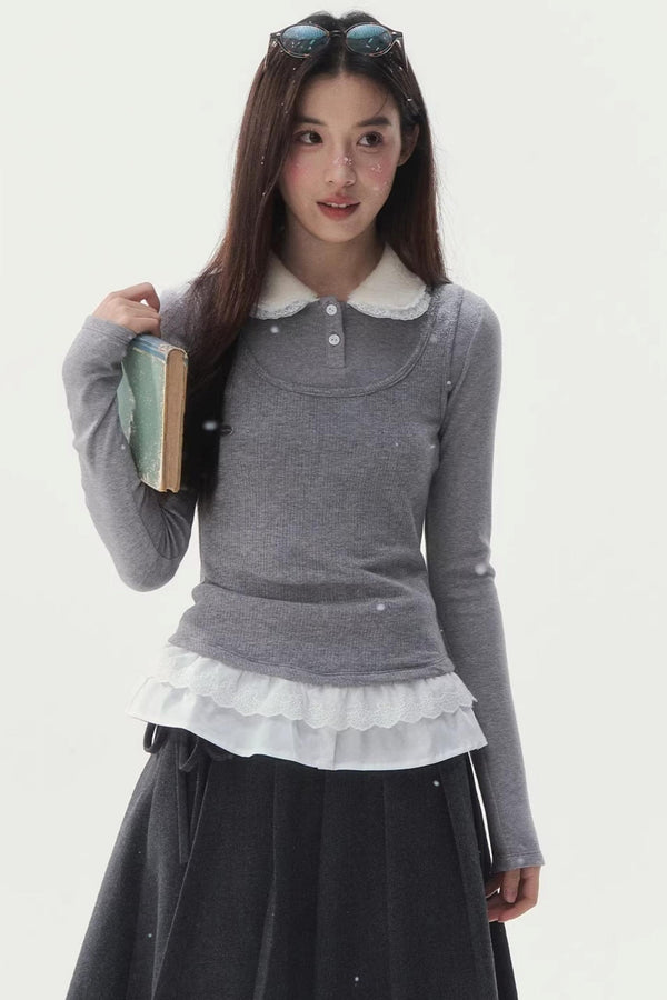 Faux Two-Piece Knitted T-Shirt