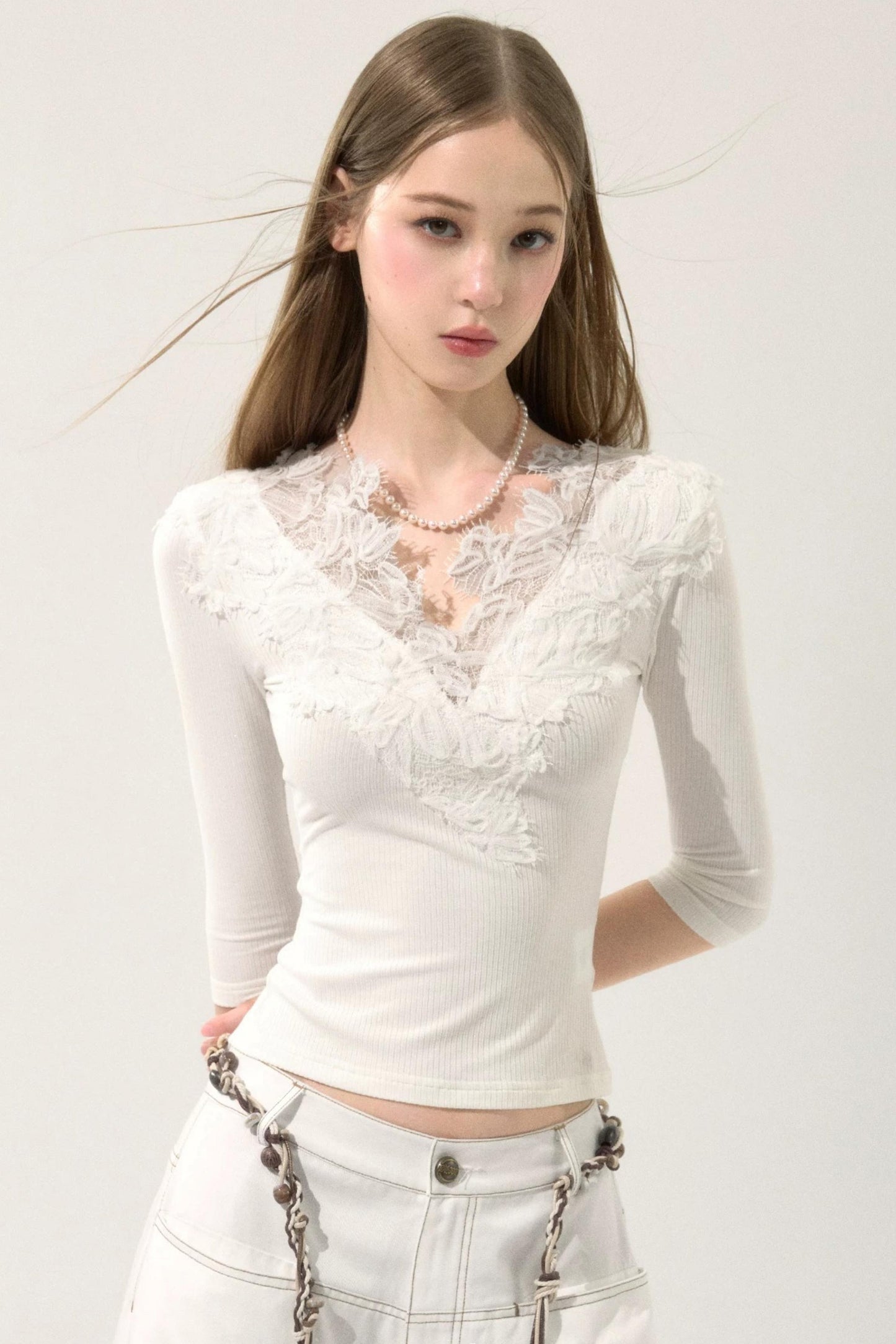 Lace Floral V-Neck Top
