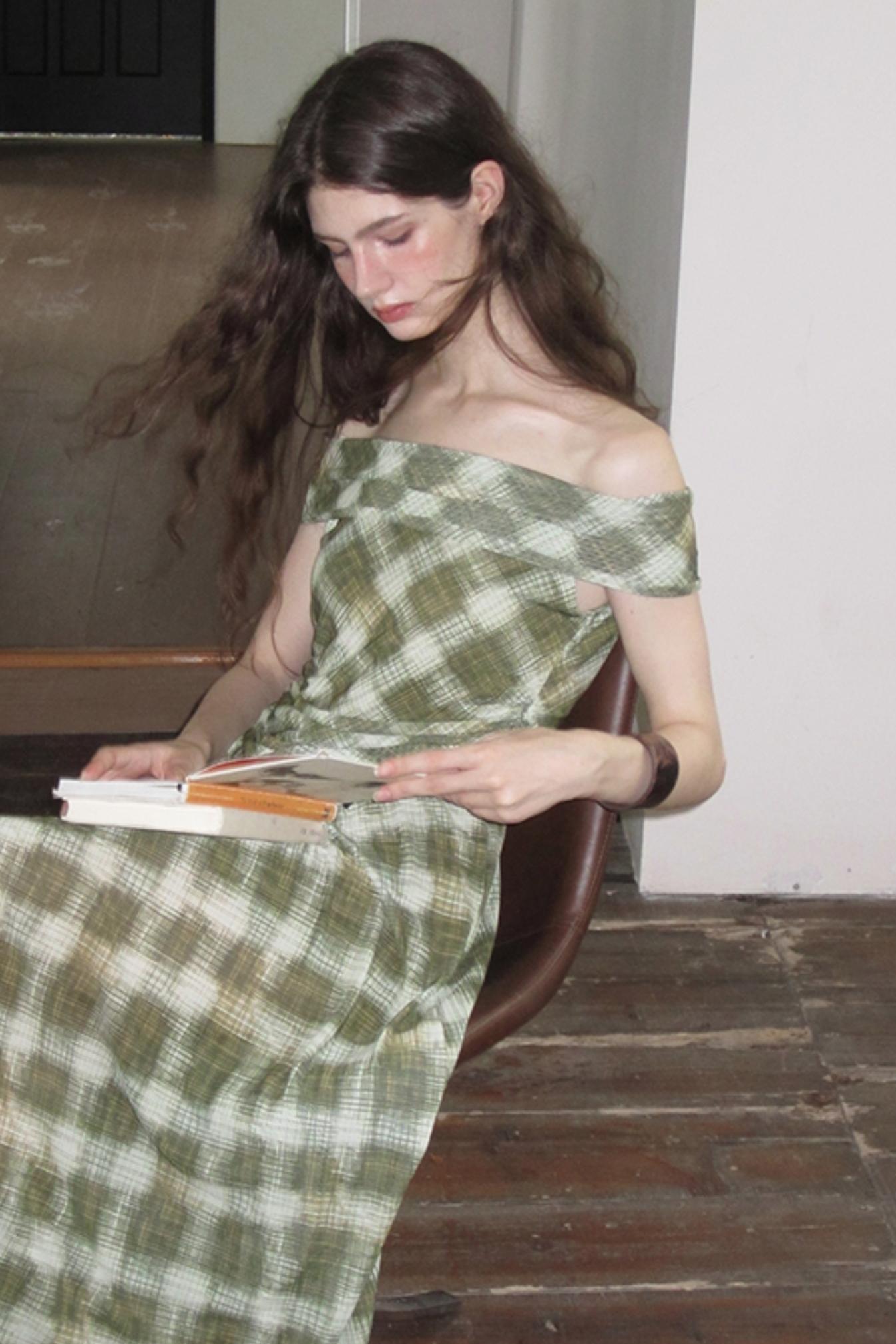 Mesh Check One-Shoulder Dress