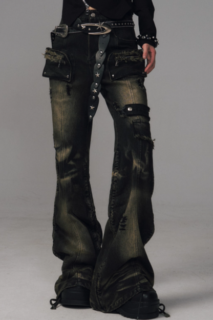 Retro Washed Flared Denim Pants