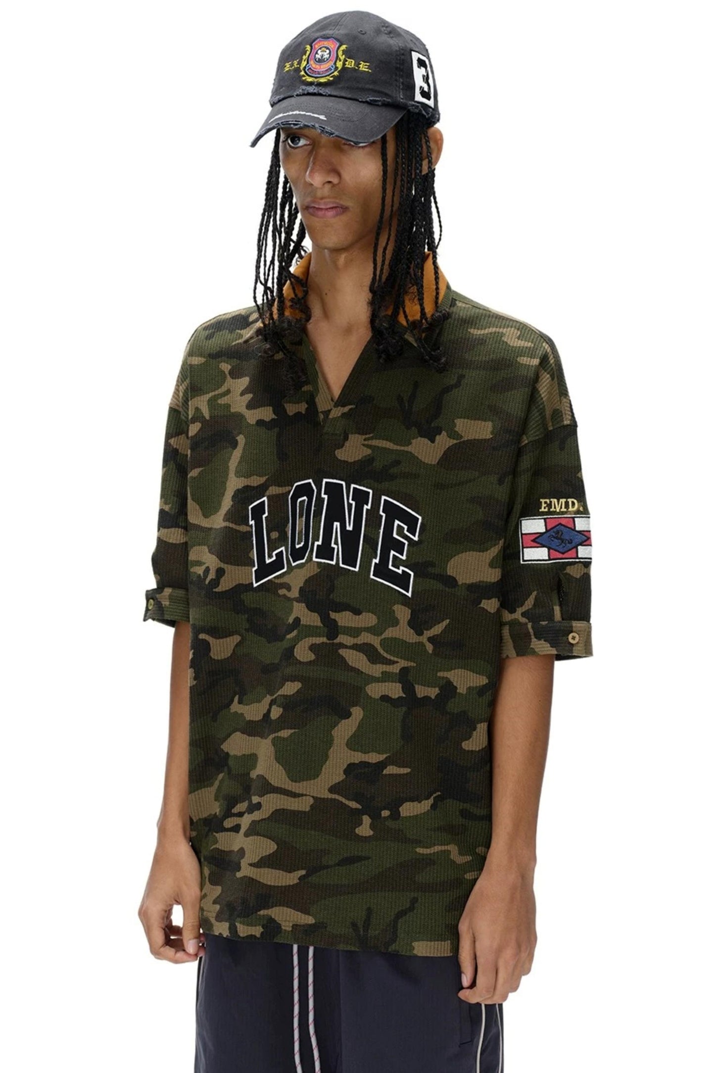 Retro Color-Block Letter Embroidered T-Shirt
