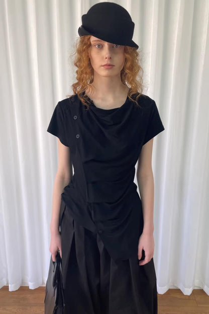 Pleated Irregular Neckline Top
