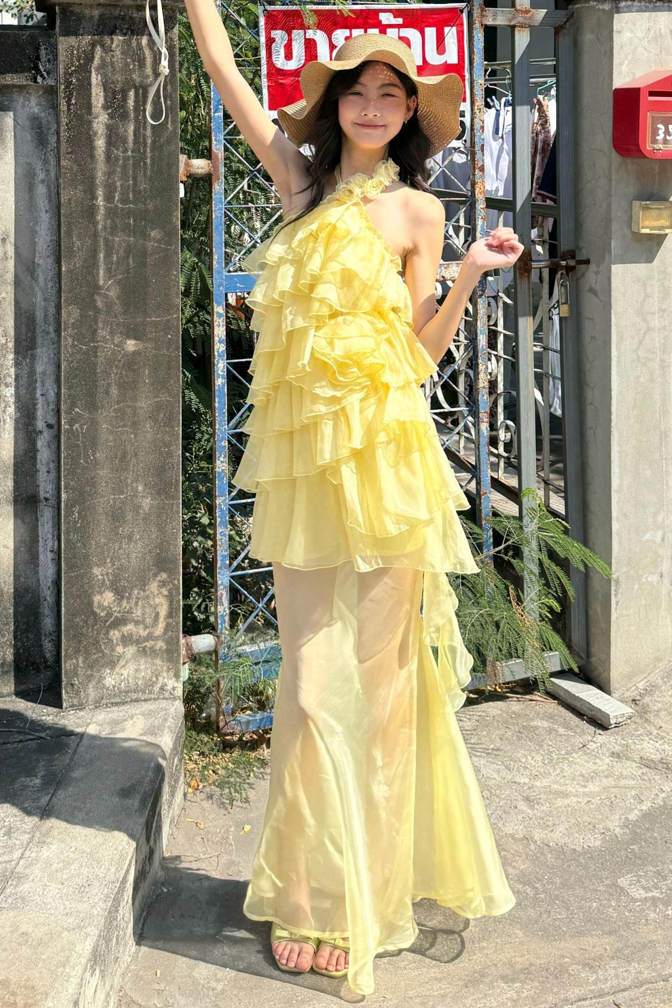 Rose Mesh Fishtail Dress