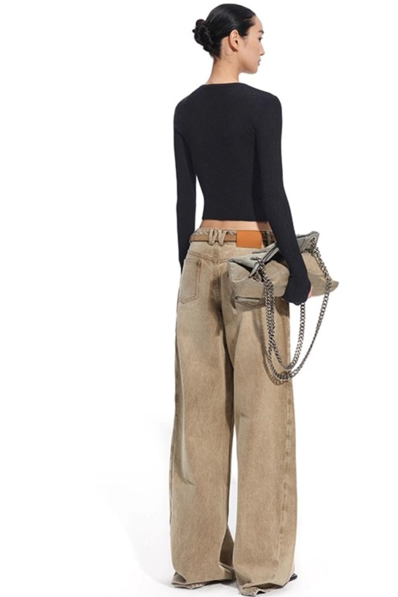 Heavy Washed Twill Denim Loose Jeans