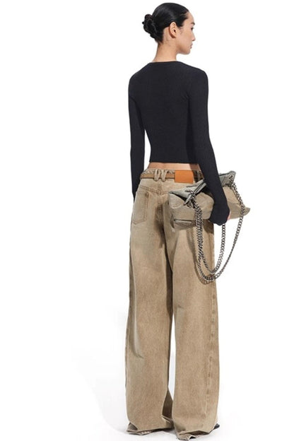 Heavy Washed Twill Denim Loose Jeans