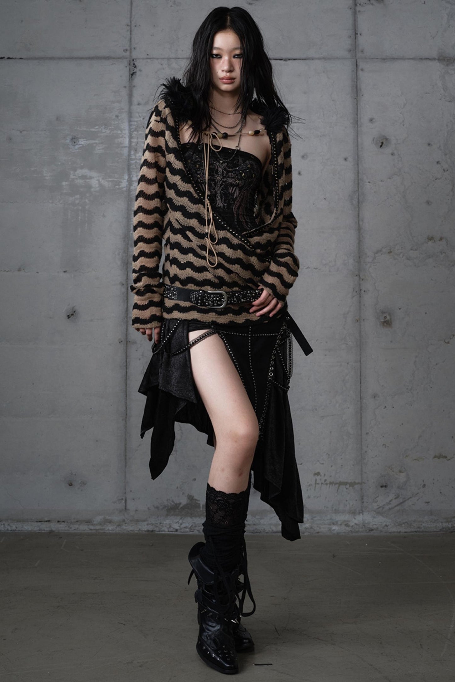 Bandeau Fake Two-Piece Striped Knit Top Set