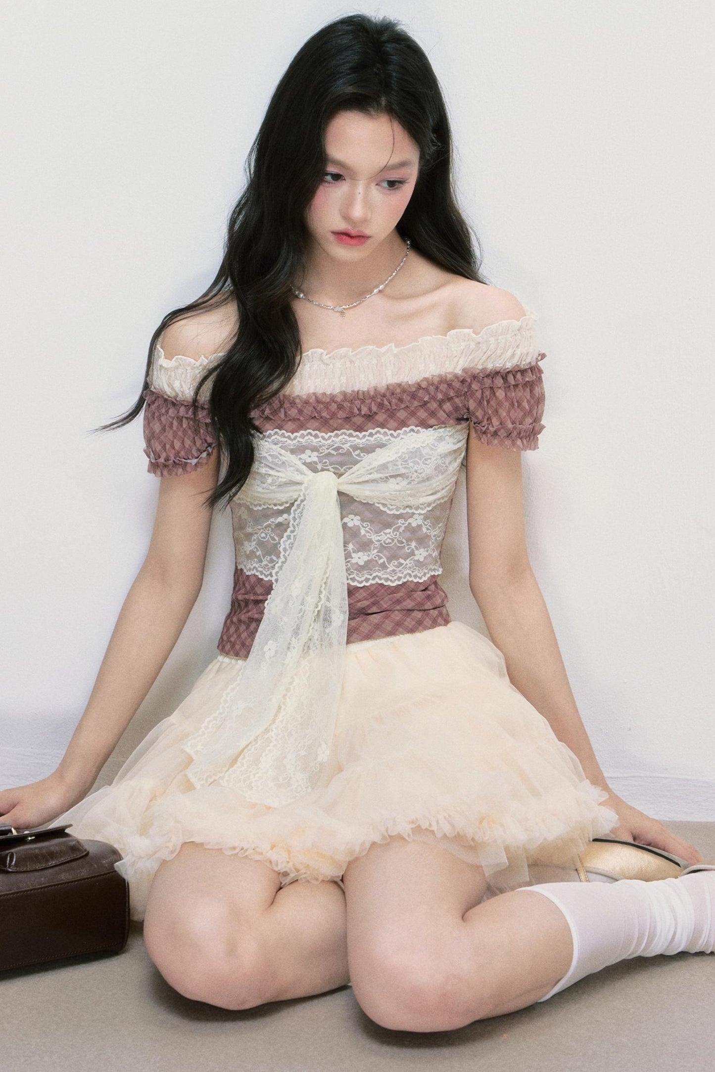 Plaid One-Shoulder Top