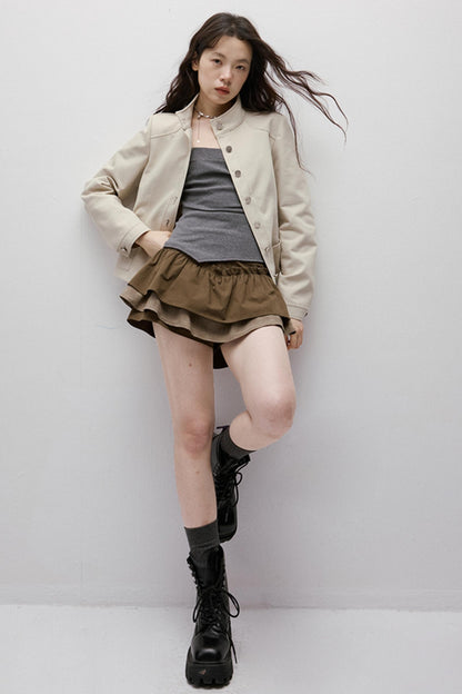 Dreamscape Stitched Brown Puffy Skirt