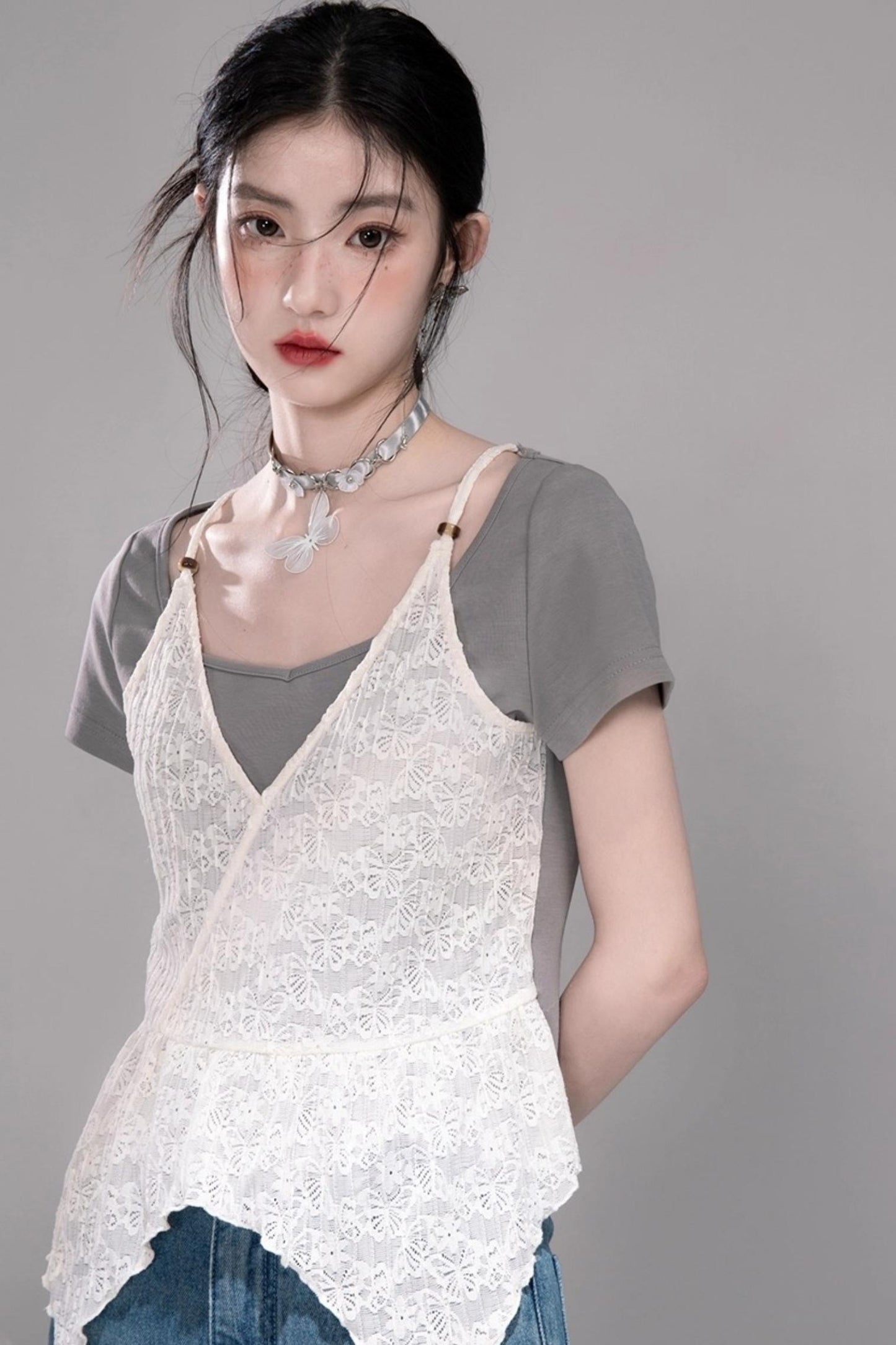 Graue Layering-T-Shirts