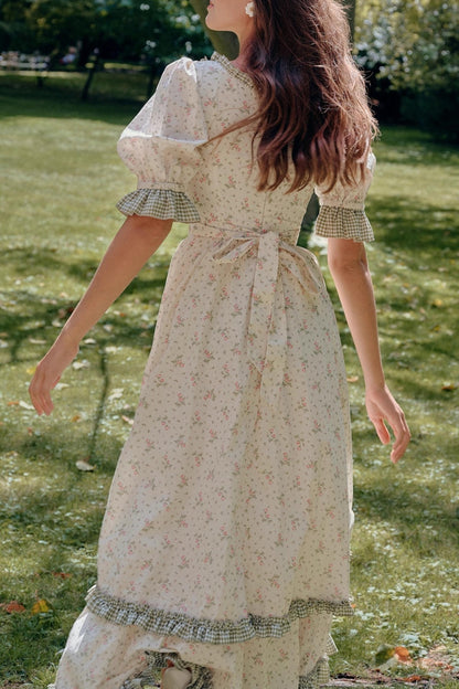 French Pastoral Style Floral Waist Dress