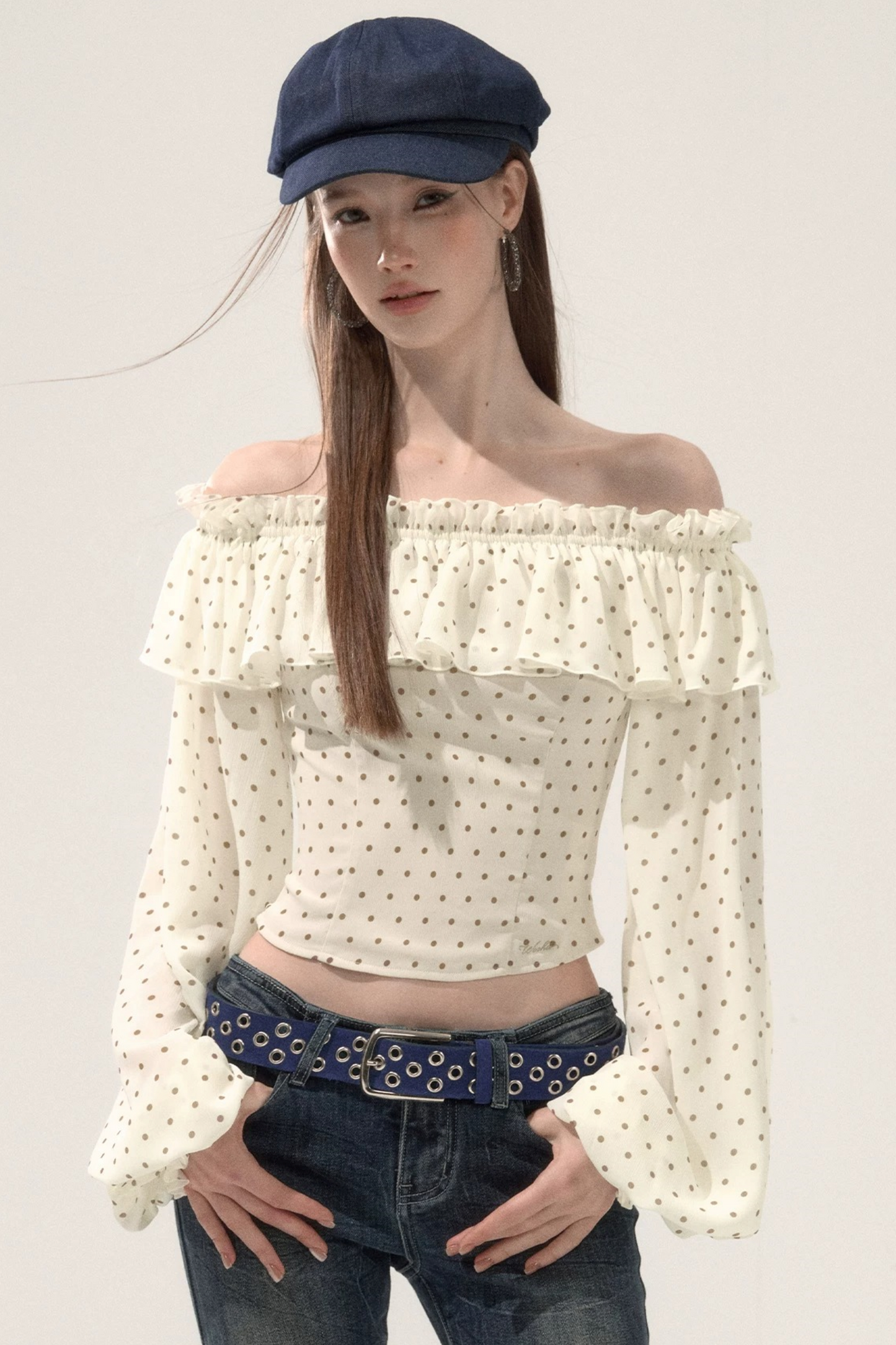 Ruffled Off-Shoulder Chiffon Blouse