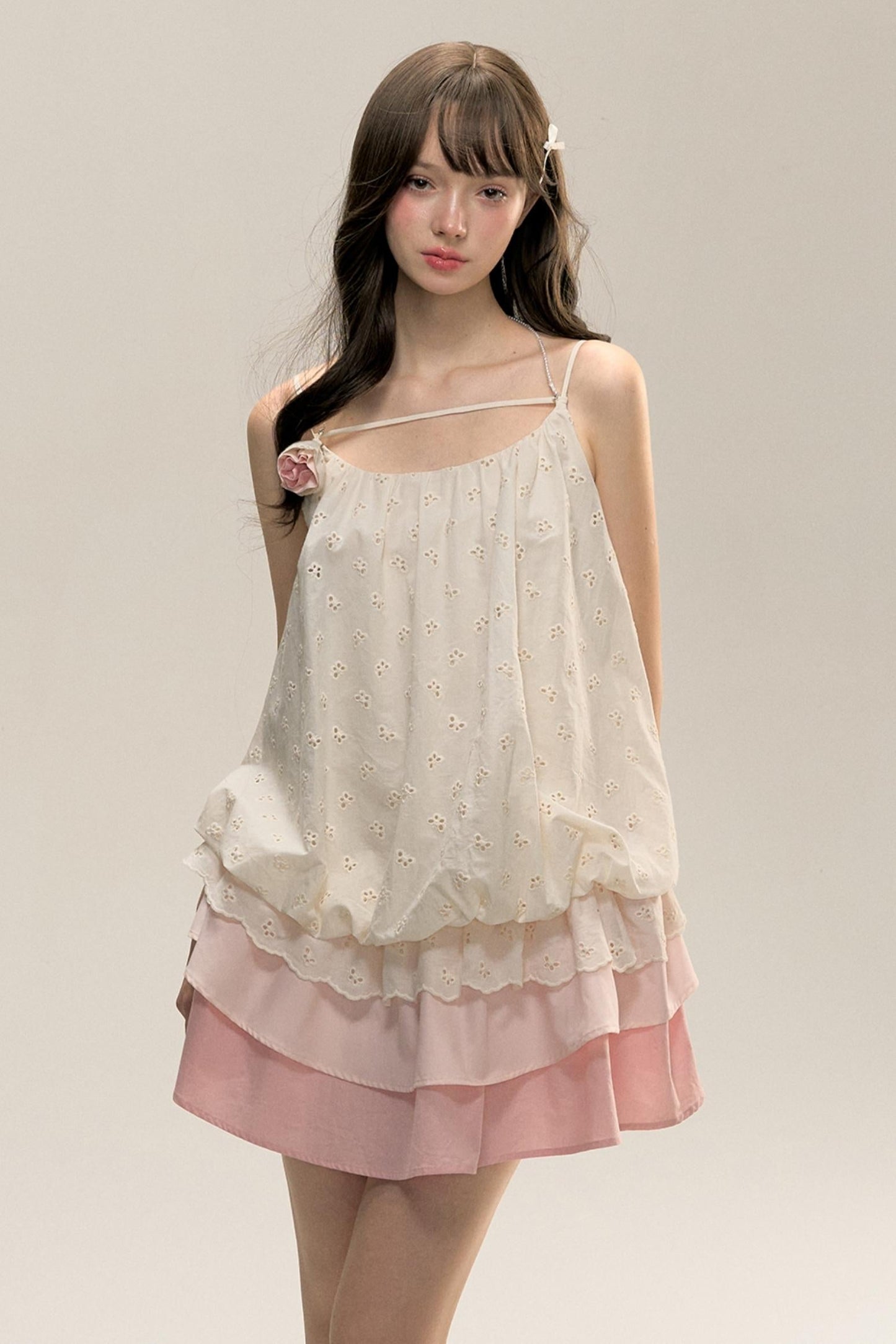 Gradient Pleated Drawstring Dress