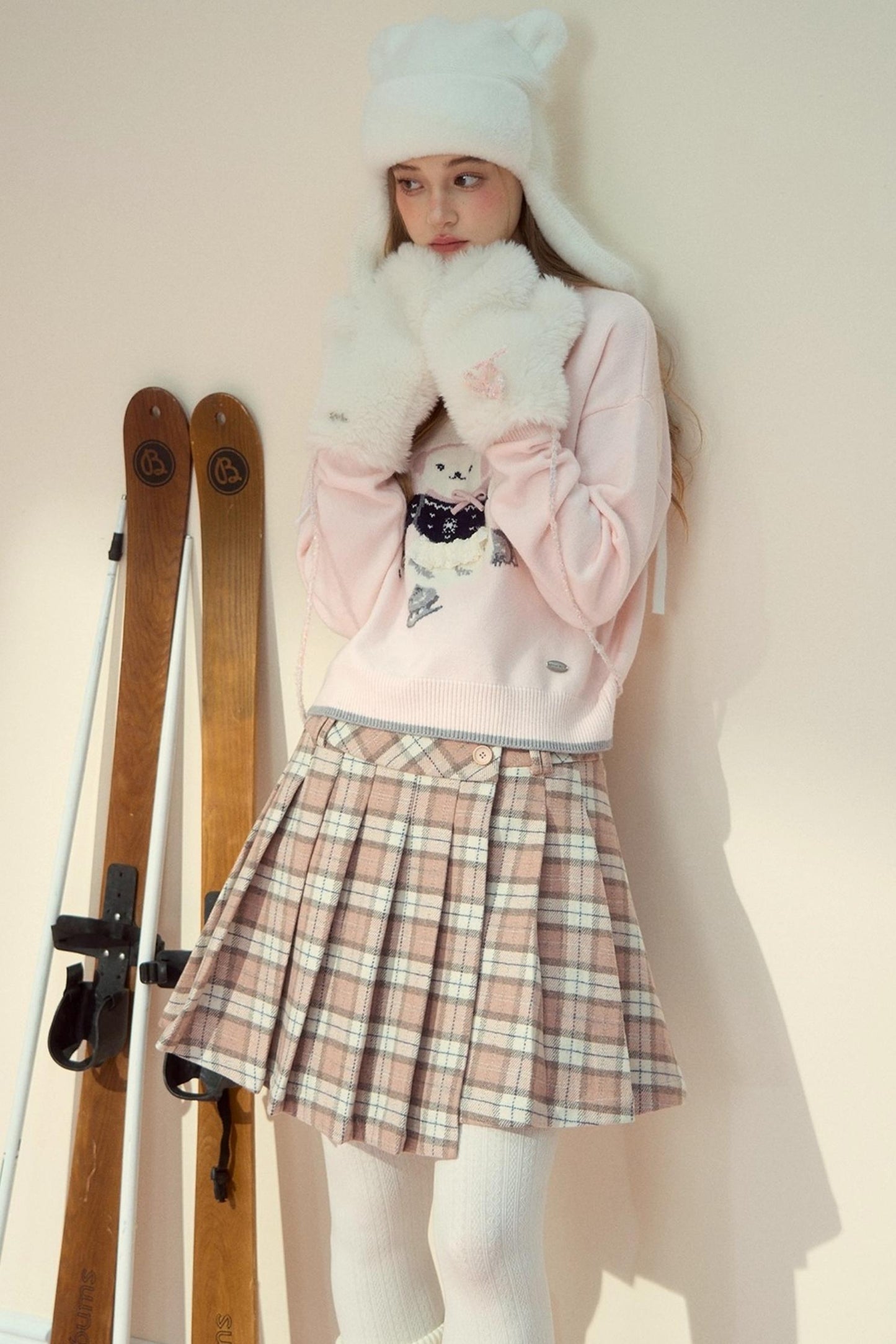 Pink Plaid Wool Skirt