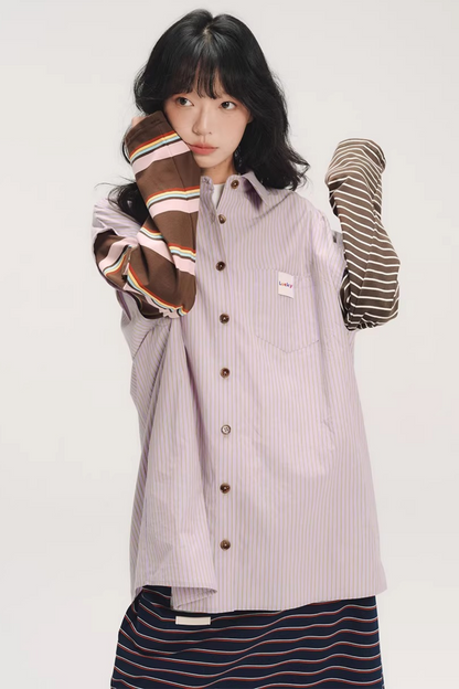 Color-Blocked Striped Shirt