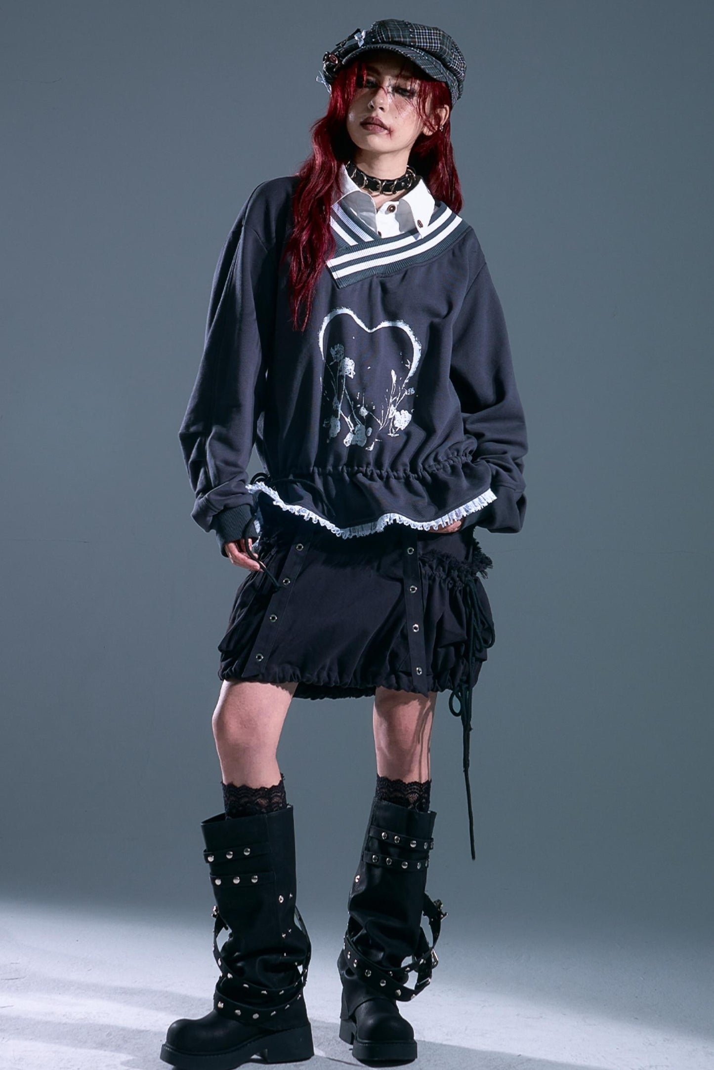 Vintage Punk Asymmetry Lace Sweatshirt