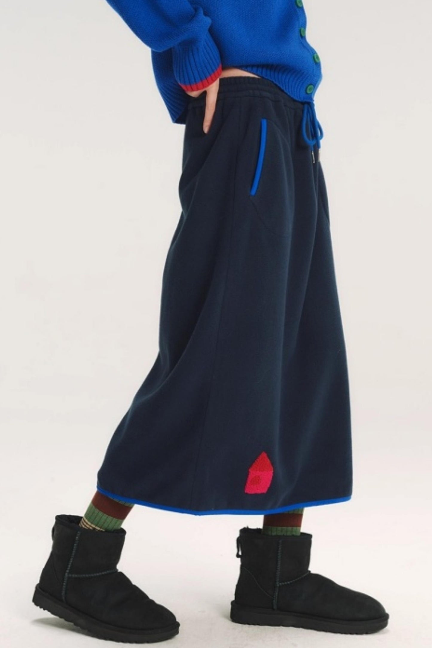 Embroidered Color-Block Skirt