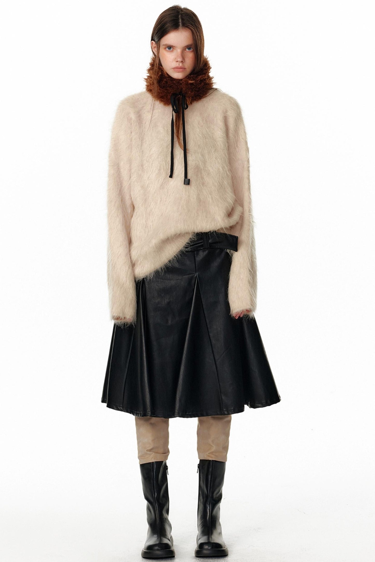 Pu Leather Black Midi Skirt