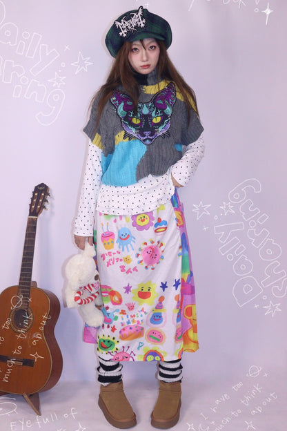 Color-Blocked Knit Sweater Top Set-Up