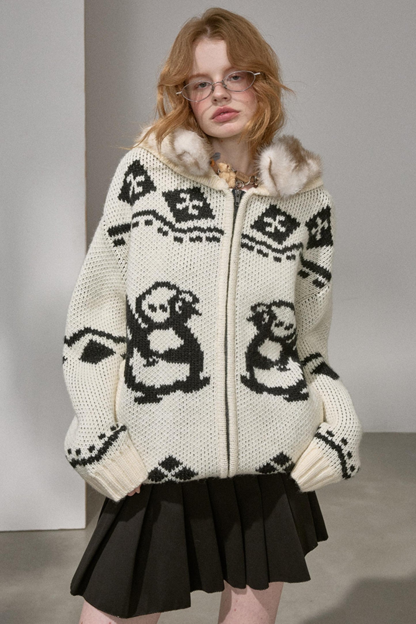 Detachable Fur Collar Knitted Cardigan