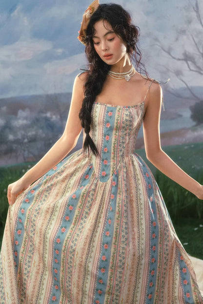 Floral Spaghetti Strap Fishbone Dress Set-Up