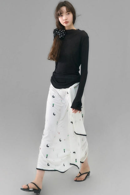 Wilderness Rabbit Patchwork Belt Long Skirt