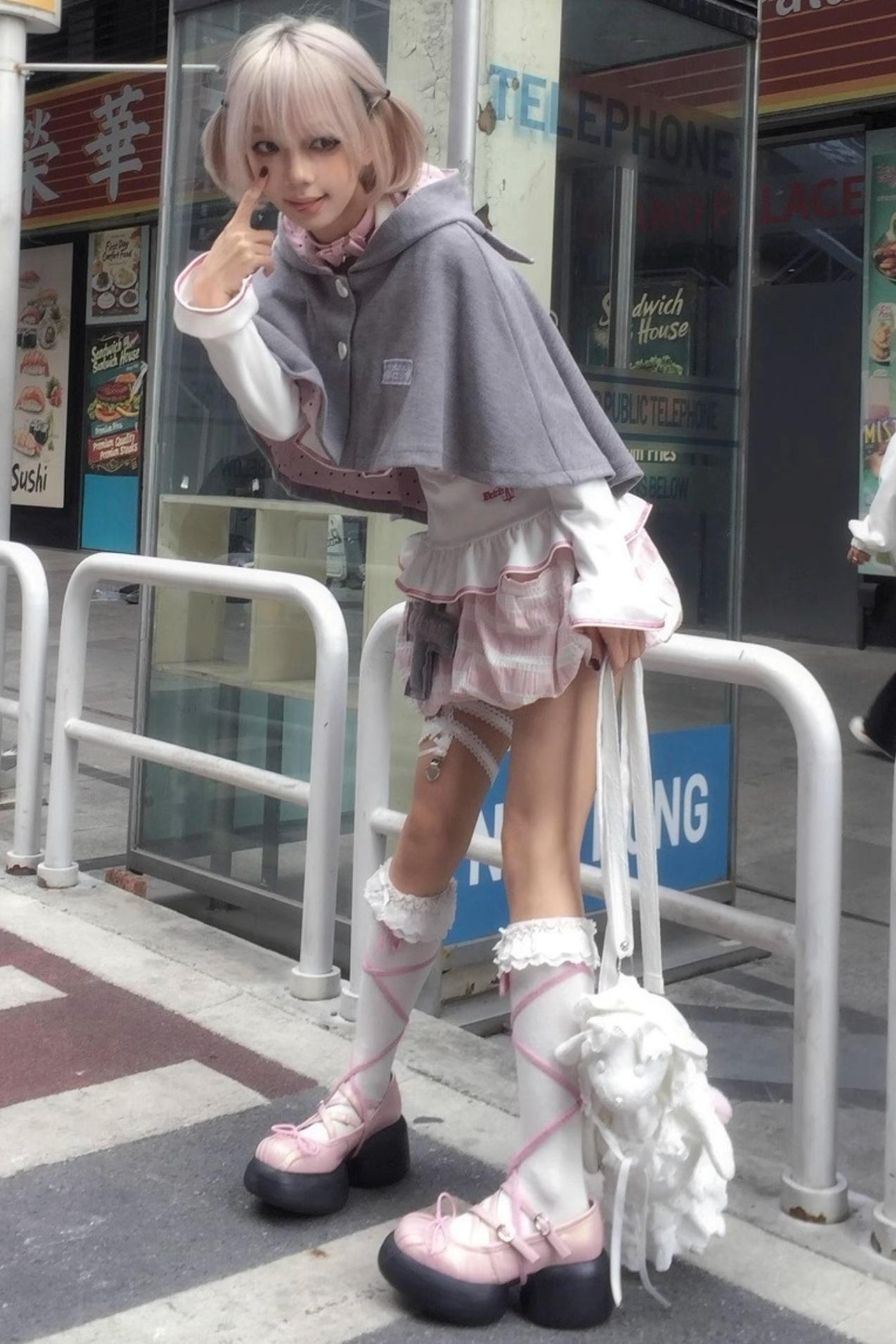 Cute Gray-Pink Cat Ears Hooded Coat